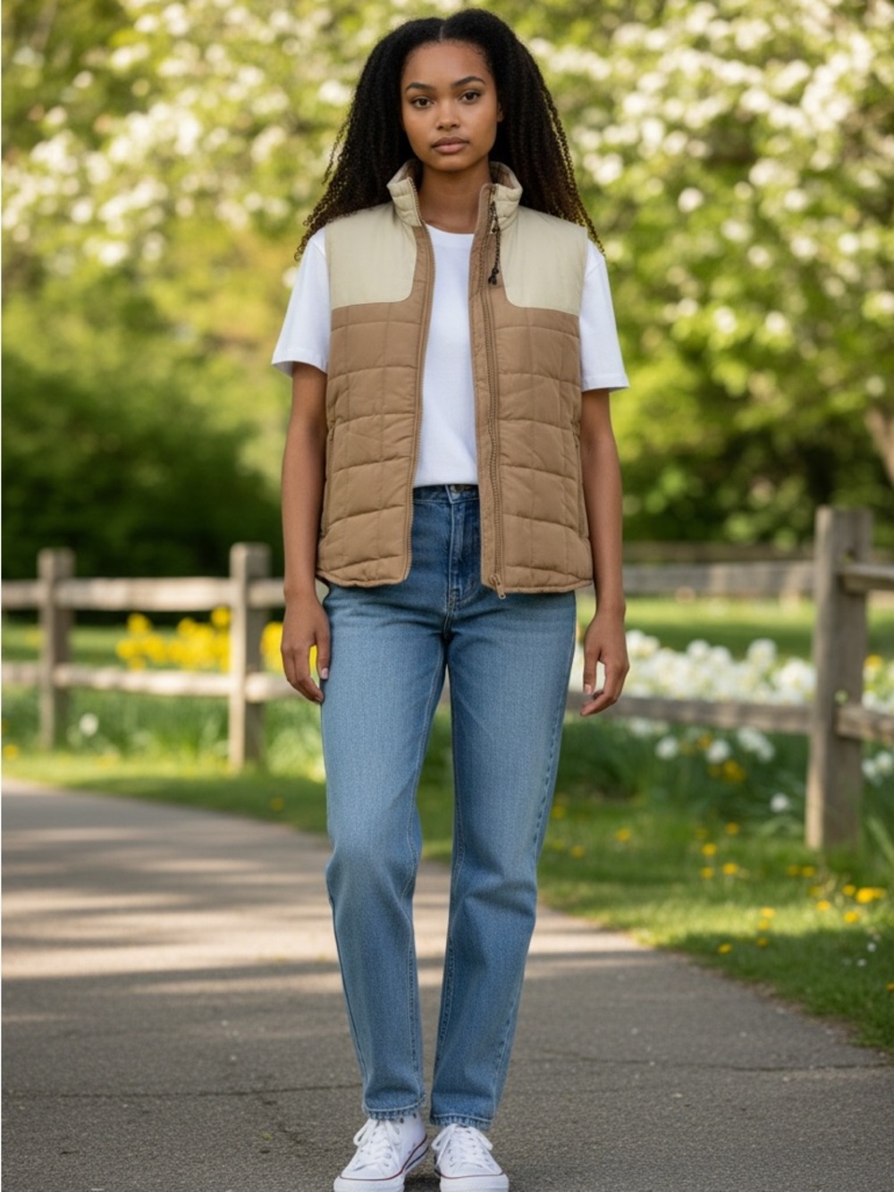 Nomad Craft + Flow Puffer Vest Sz S Tan Cream Colorblock Quilted Zip Lightweight - Picture 6 of 16